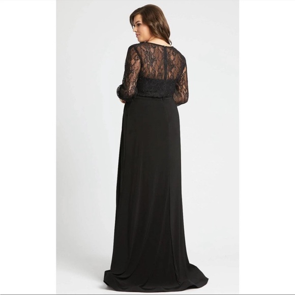 Mac Duggal Dress 67143 Sequin Lace Black Beaded Gown long sleeve slit 24W - Picture 3 of 13